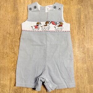 Baby Boy Jon Jon Romper 6M Seersucker Smocked Dogs Outfit Boutique Style